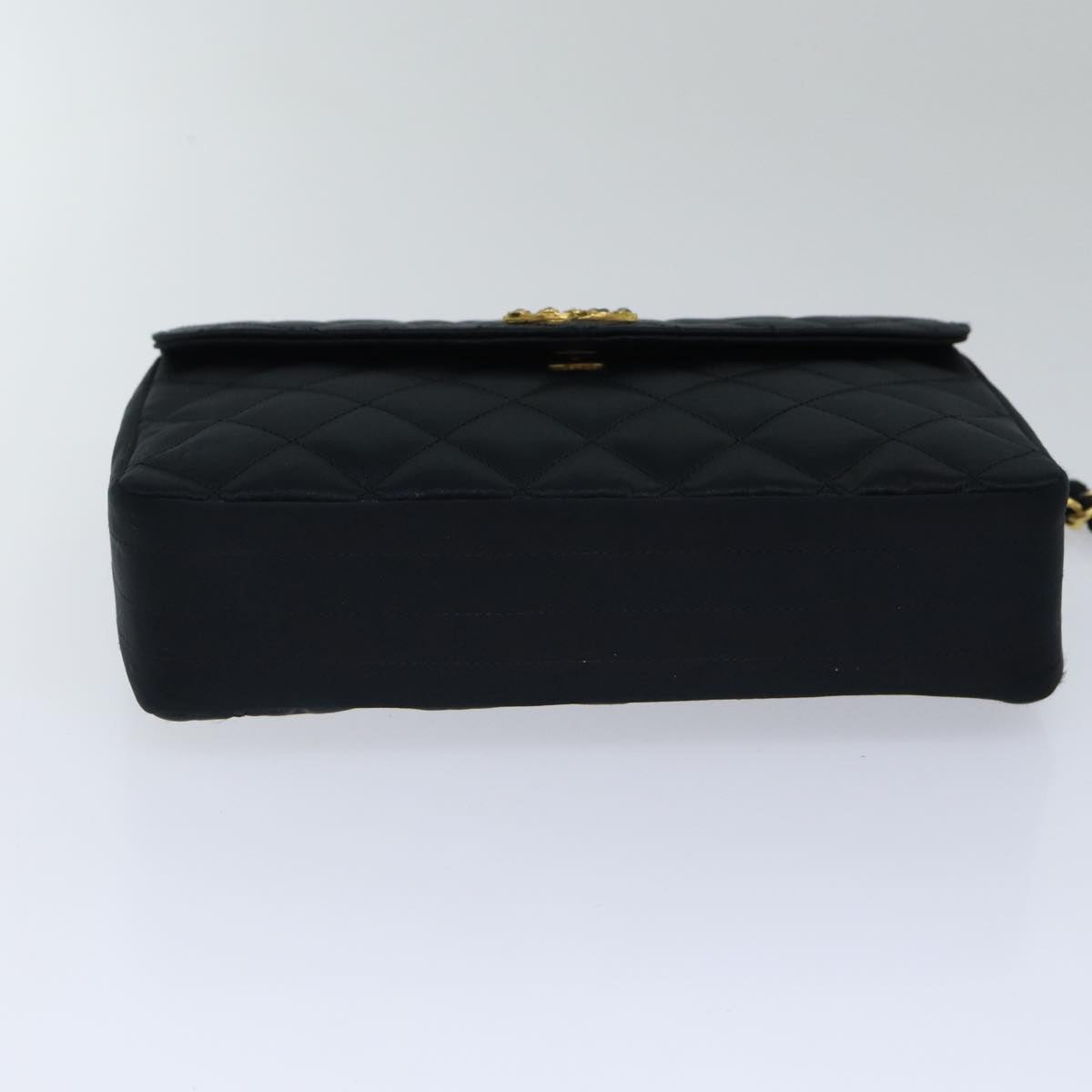 Top Quality Chanel Matelasse Stone Chain Shoulder Bag Satin Black CC Auth kk285A