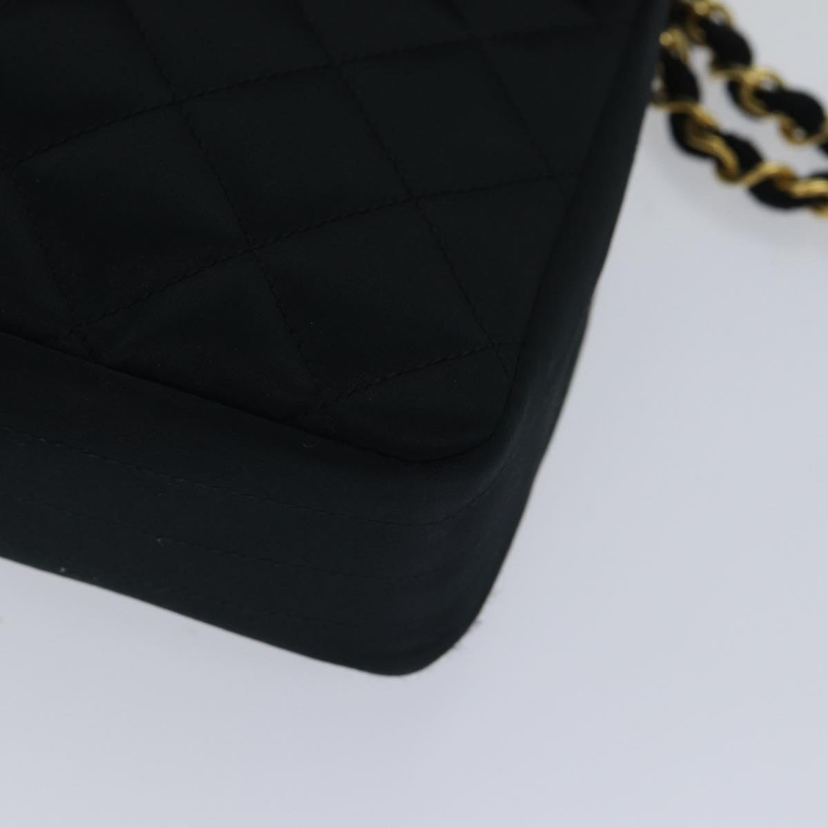 Top Quality Chanel Matelasse Stone Chain Shoulder Bag Satin Black CC Auth kk285A