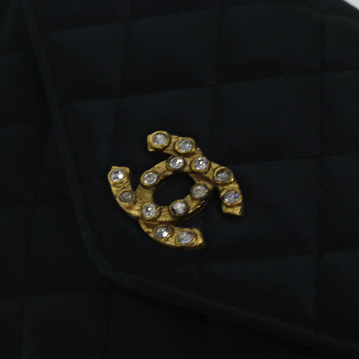 Top Quality Chanel Matelasse Stone Chain Shoulder Bag Satin Black CC Auth kk285A