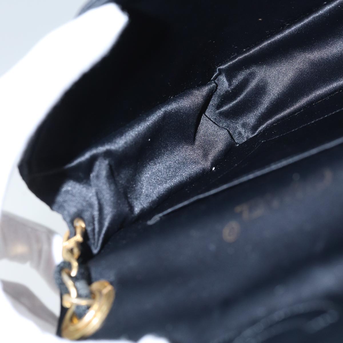 Top Quality Chanel Matelasse Stone Chain Shoulder Bag Satin Black CC Auth kk285A