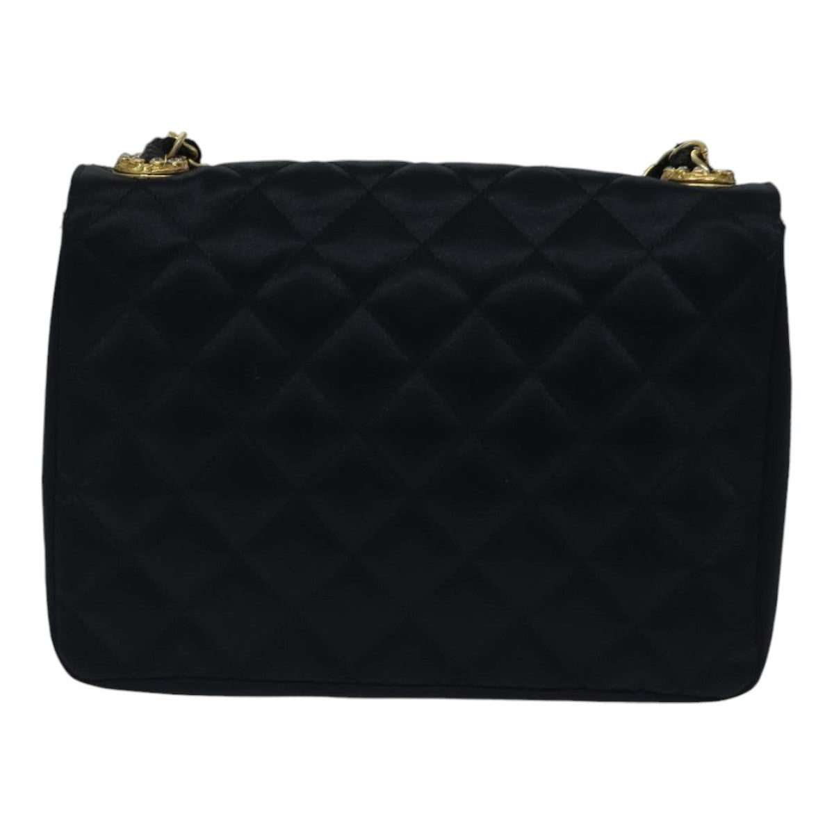 Top Quality Chanel Matelasse Stone Chain Shoulder Bag Satin Black CC Auth kk285A