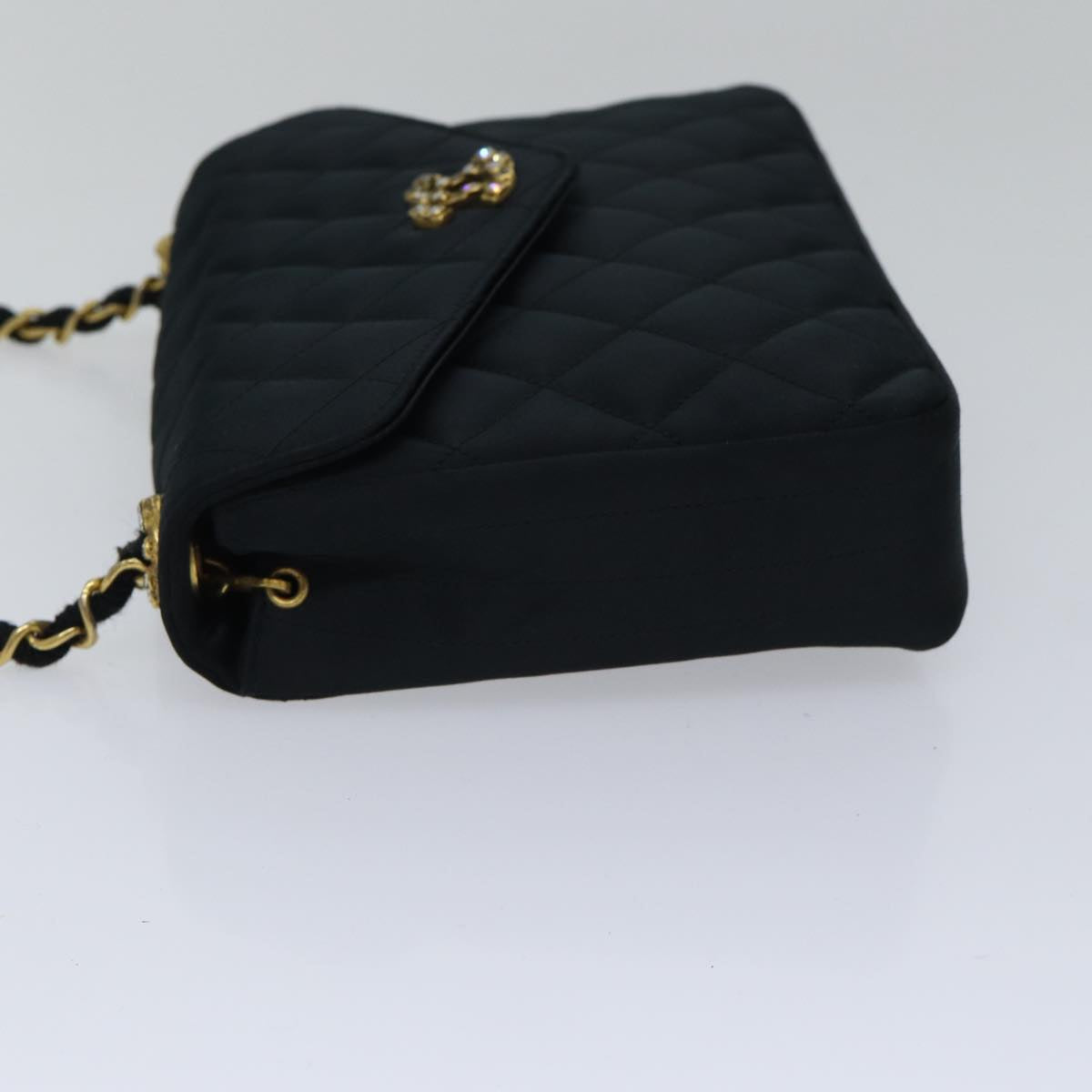 Top Quality Chanel Matelasse Stone Chain Shoulder Bag Satin Black CC Auth kk285A