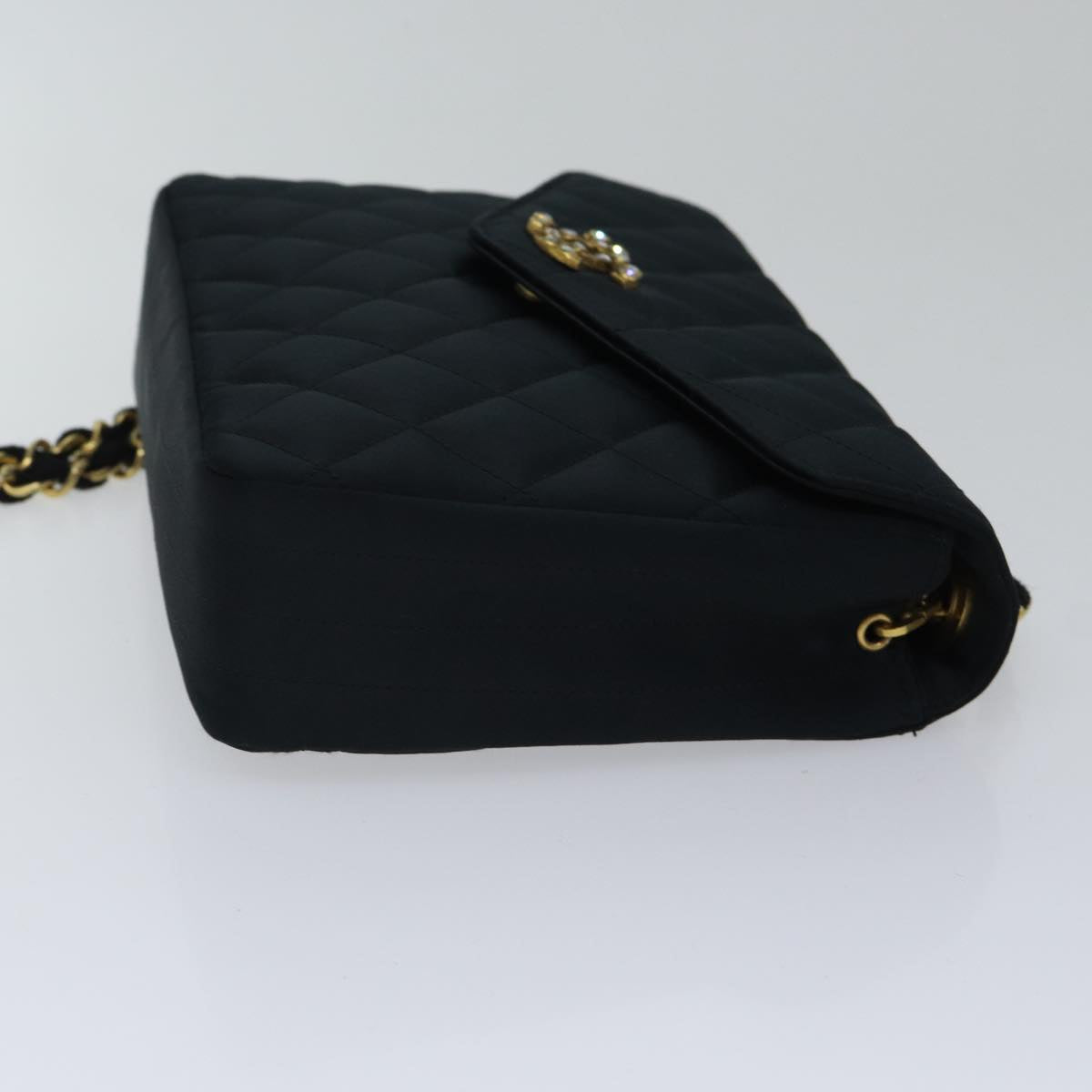 Top Quality Chanel Matelasse Stone Chain Shoulder Bag Satin Black CC Auth kk285A