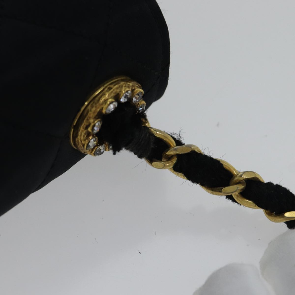 Top Quality Chanel Matelasse Stone Chain Shoulder Bag Satin Black CC Auth kk285A