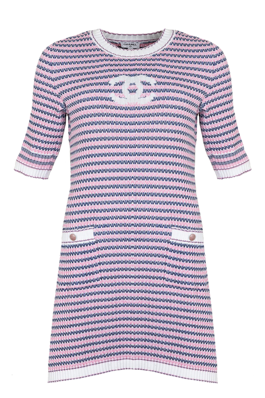 CHANEL CC Dress Cotton Pink Blue 2020