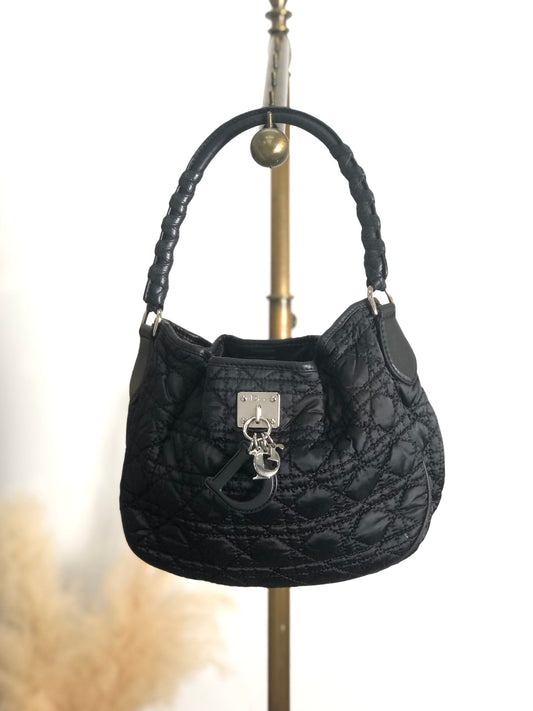 Christian Dior Cannage Logo Charm Shoulder bag Hobobag Black Vintage j5gaea