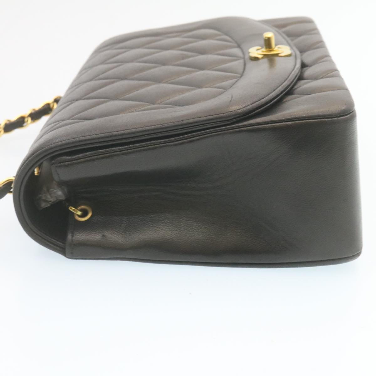 CHANEL Chain Turn Lock Diana Matelasse Shoulder Bag Lamb Skin Black Auth knn076
