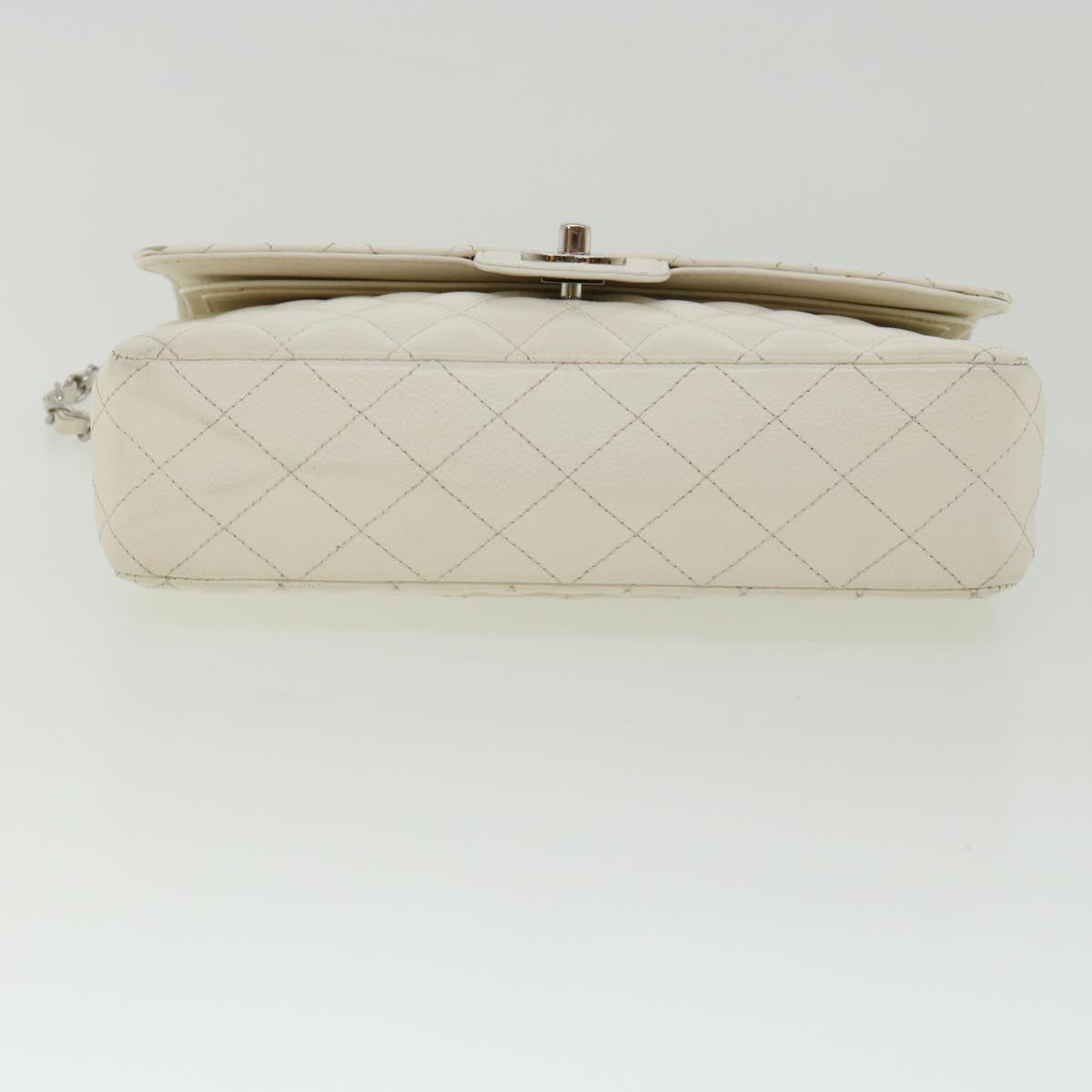 Top Quality Chanel Matelasse Double New Chain Shoulder Bag Caviar Skin White CC Auth knn085