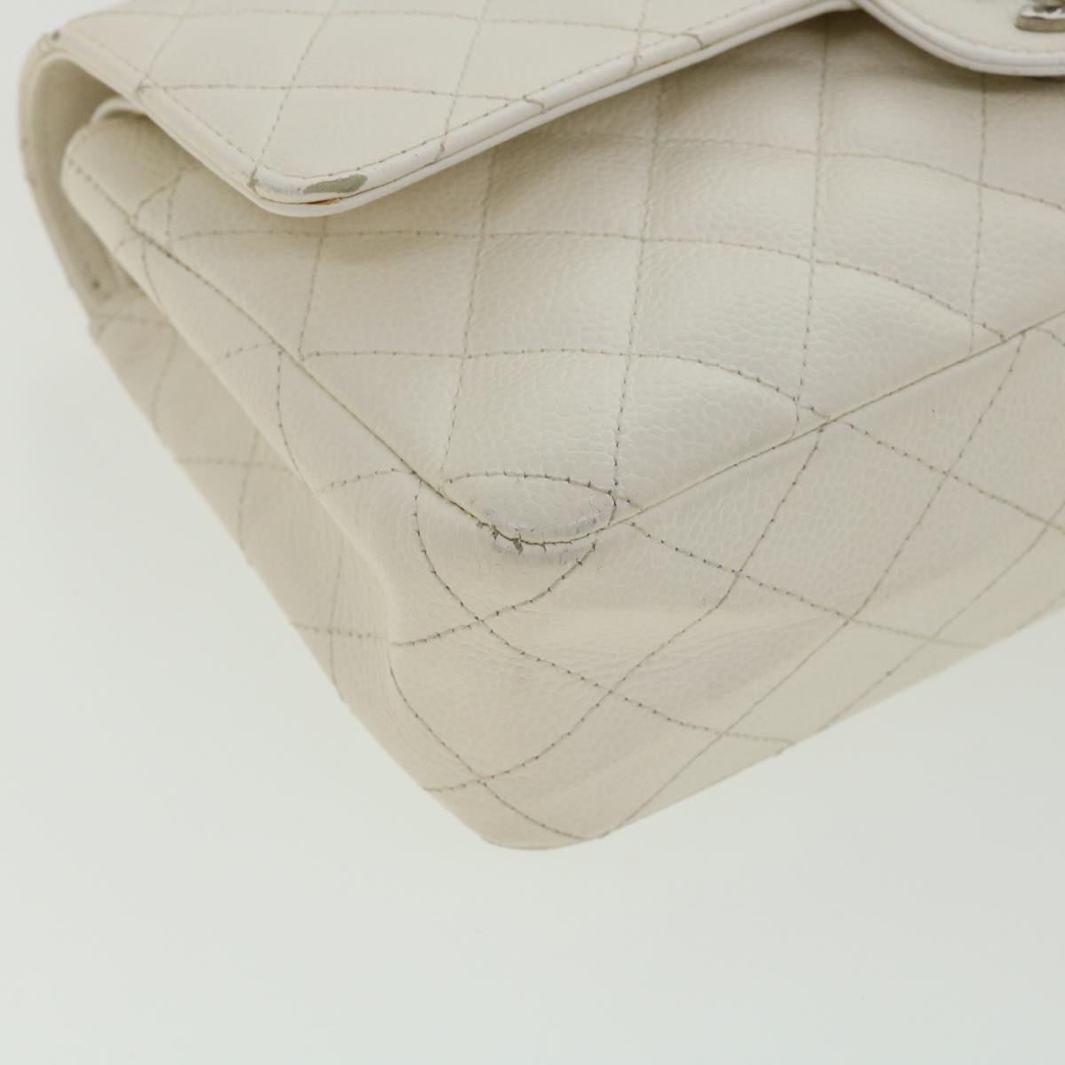 Top Quality Chanel Matelasse Double New Chain Shoulder Bag Caviar Skin White CC Auth knn085