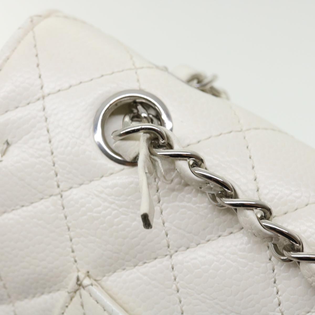 Top Quality Chanel Matelasse Double New Chain Shoulder Bag Caviar Skin White CC Auth knn085
