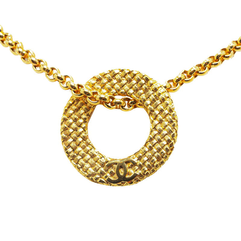 Chanel Coco Mark Braided Chain Circle Pendant Necklace