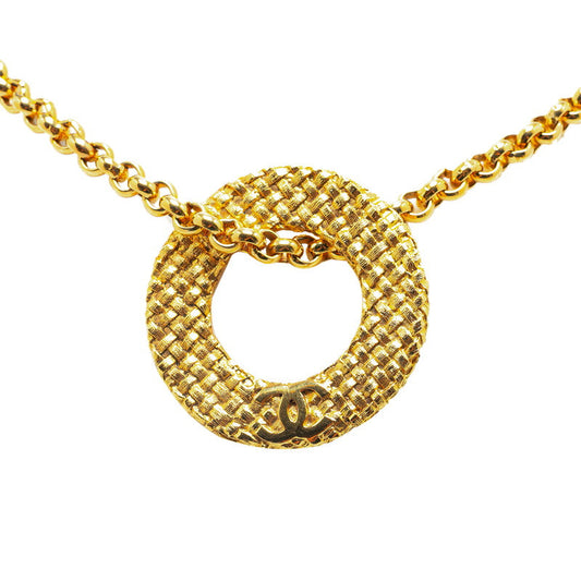 Chanel Coco Mark Braided Chain Circle Pendant Necklace