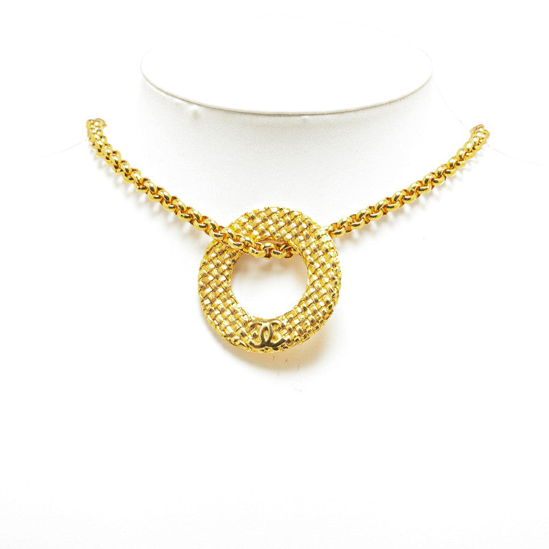 Chanel Vintage Coco Mark Chain Circle Pendant Necklace Gold Plated