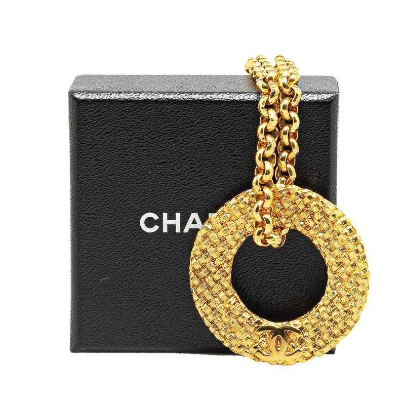 Chanel Vintage Coco Mark Chain Circle Pendant Necklace Gold Plated