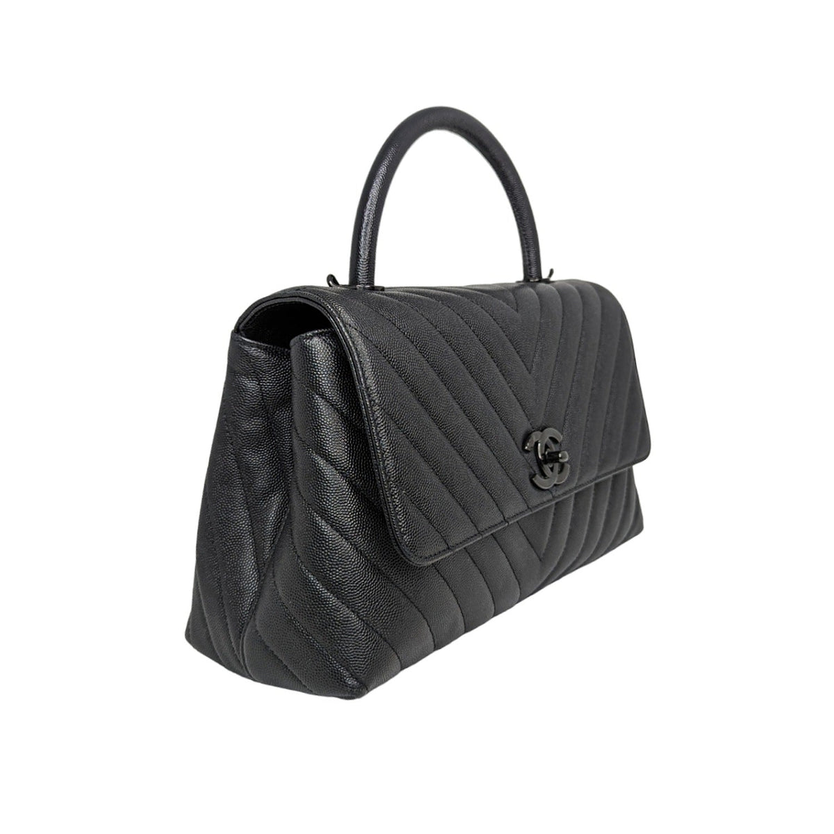 Chanel Medium Chevron So Black Coco Handle Bag