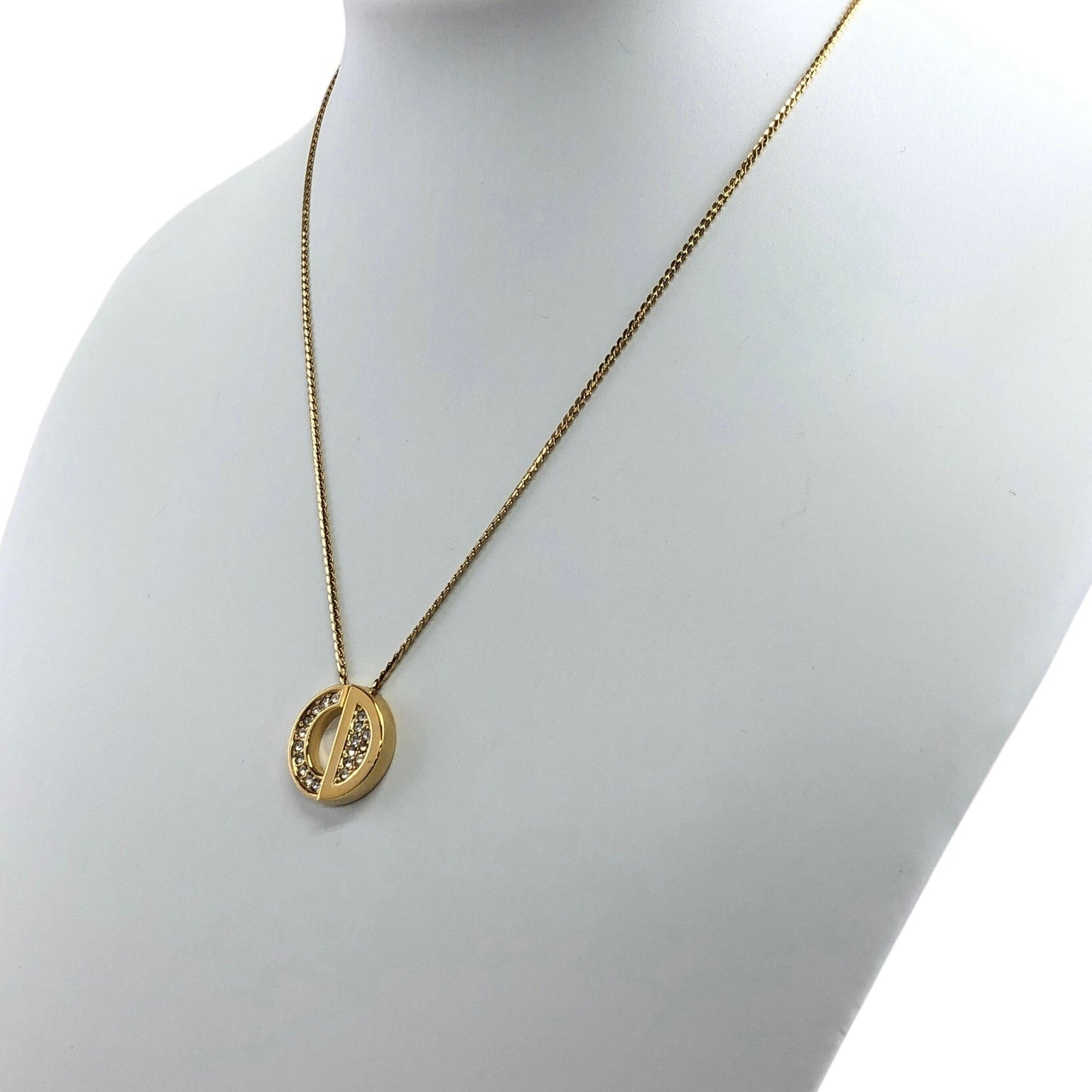 Christian Dior Rhinestone Necklace Gold Vintage 63iw58