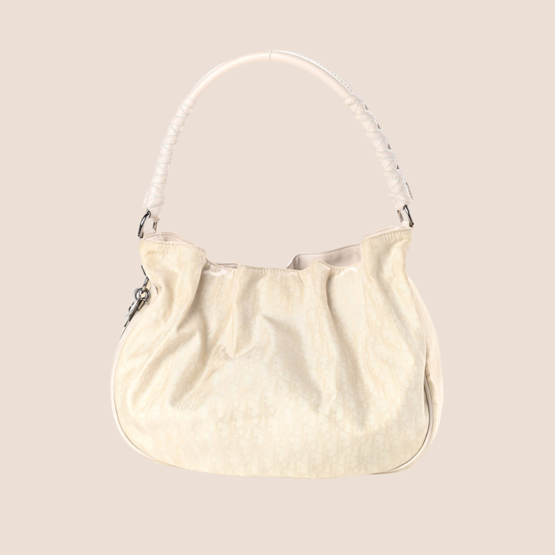 CHRISTIAN DIOR CREAM DIORISSIMO CANVAS HOBO BAG