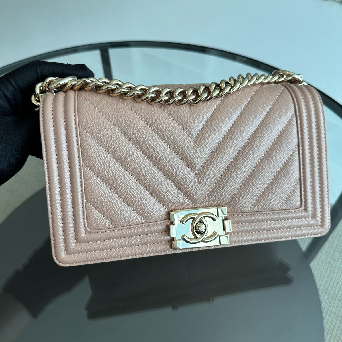 *Like New* Caviar Boy Old Medium 25CM Chevron Nude LGHW No 25