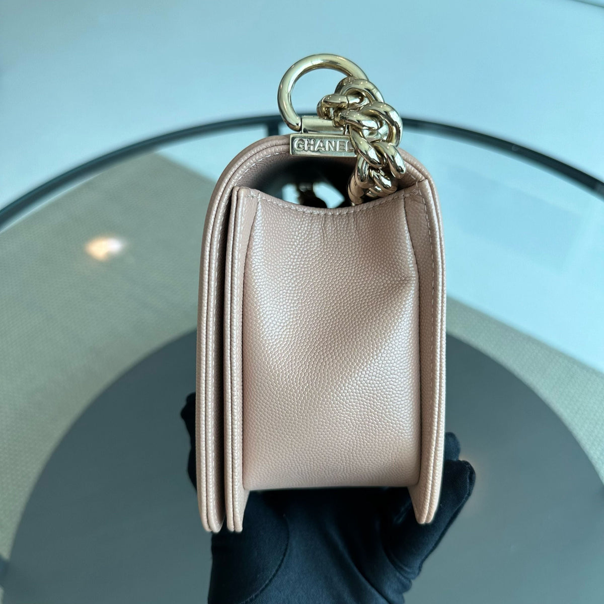 *Like New* Caviar Boy Old Medium 25CM Chevron Nude LGHW No 25