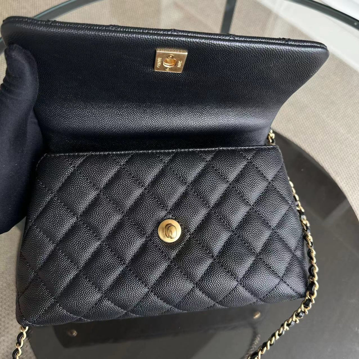 *Like New* Caviar Coco Handle Small Quilted Calfskin Exotic Handle Black GHW No 26