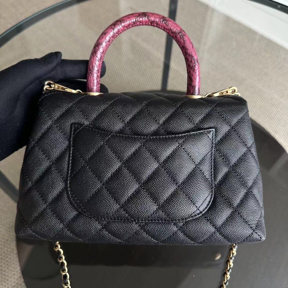 *Like New* Caviar Coco Handle Small Quilted Calfskin Exotic Handle Black GHW No 26