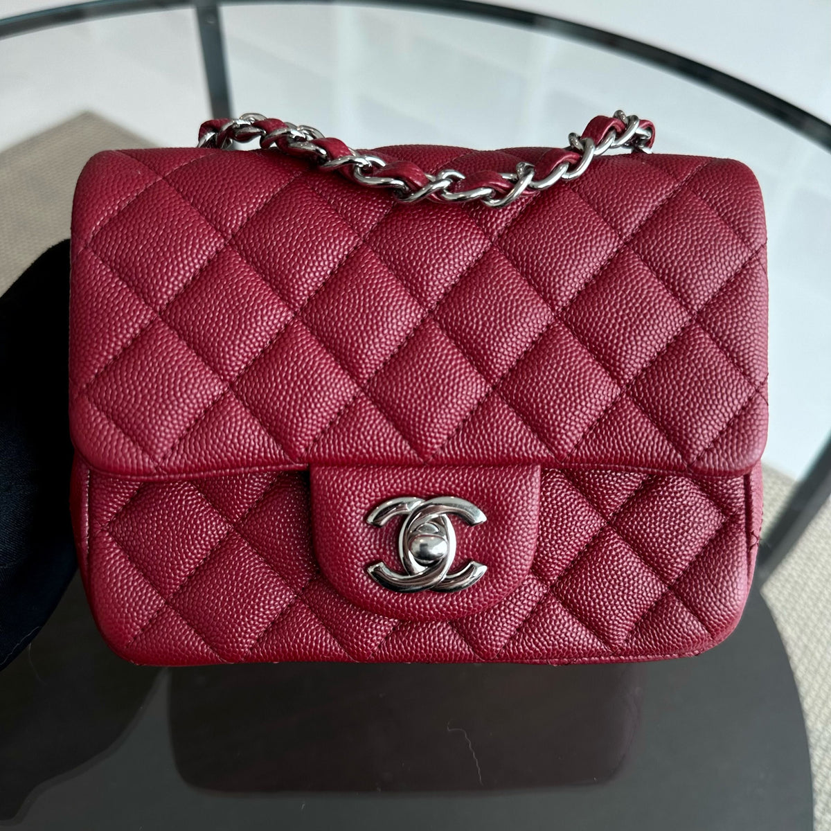 *Like New* Caviar Mini Square Quilted Calfskin Burgundy Red SHW No 27