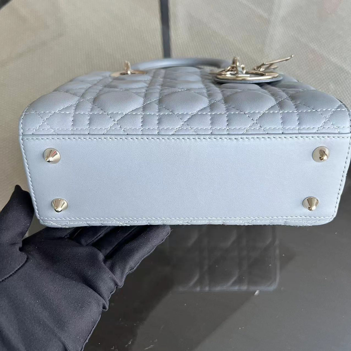 *Like New* Lady Small Cannage Lambskin Light Grey Gray Golden Hardware