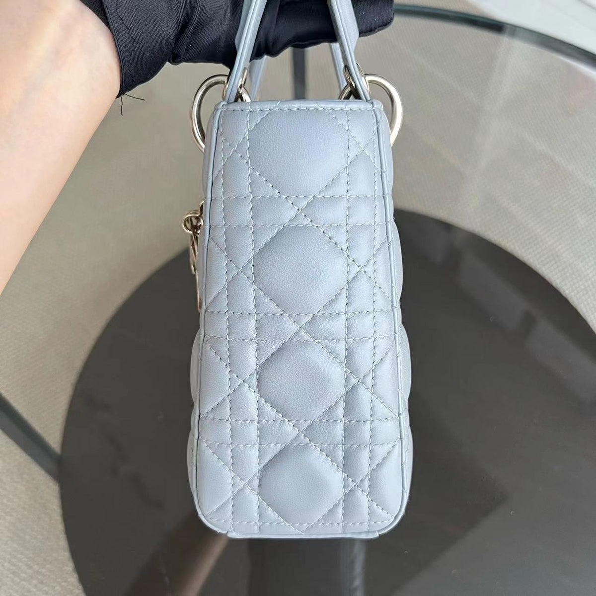 *Like New* Lady Small Cannage Lambskin Light Grey Gray Golden Hardware