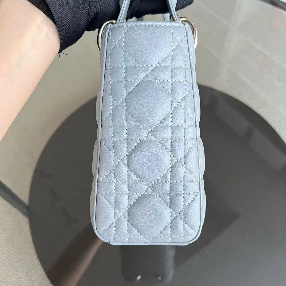 *Like New* Lady Small Cannage Lambskin Light Grey Gray Golden Hardware