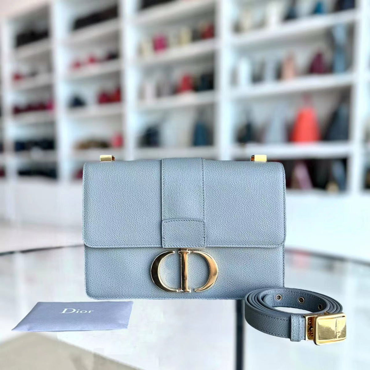 *Like New* Montaigne 30 Grained Calfskin Haze Blue Golden Hardware