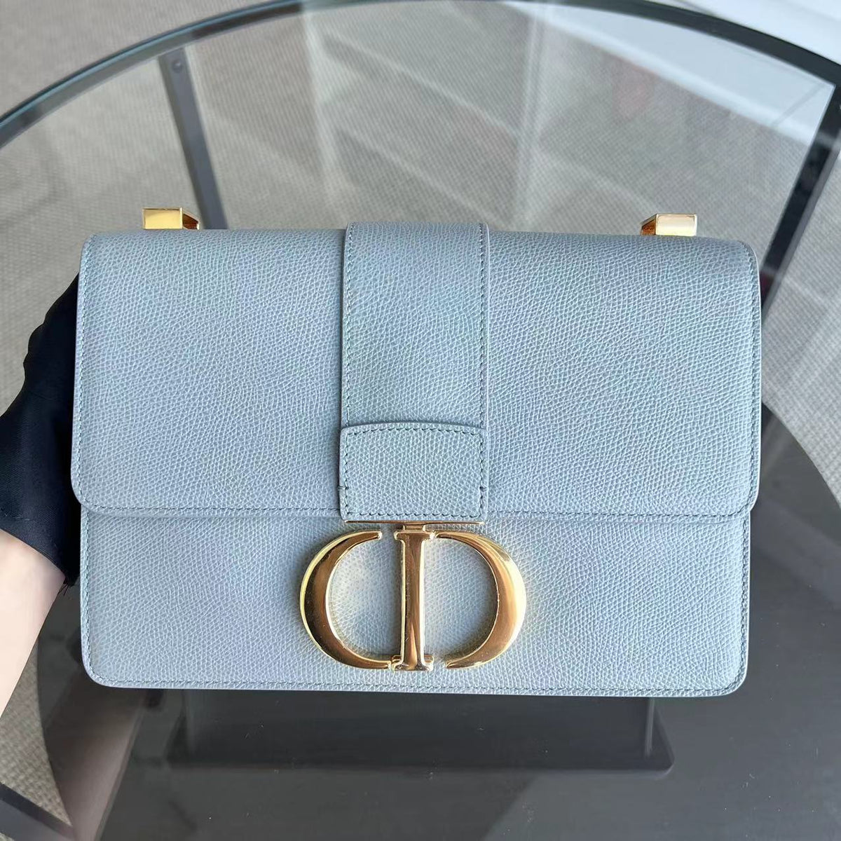 *Like New* Montaigne 30 Grained Calfskin Haze Blue Golden Hardware
