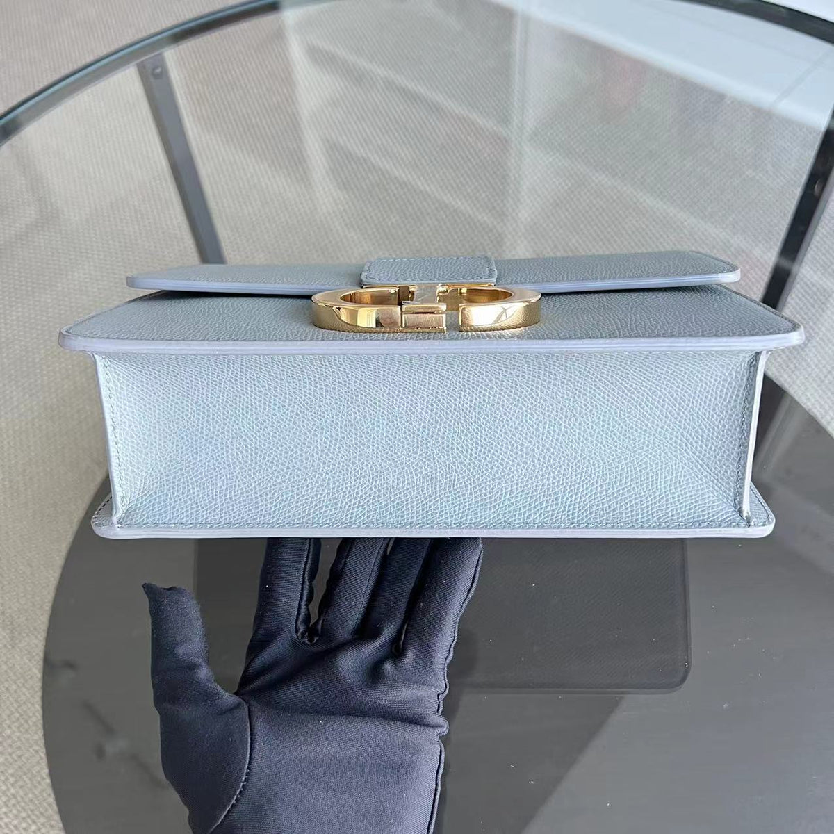 *Like New* Montaigne 30 Grained Calfskin Haze Blue Golden Hardware