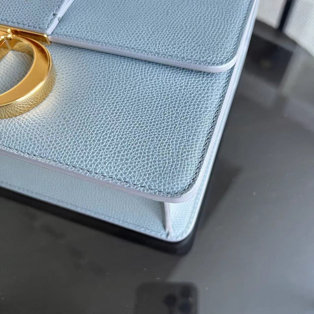 *Like New* Montaigne 30 Grained Calfskin Haze Blue Golden Hardware