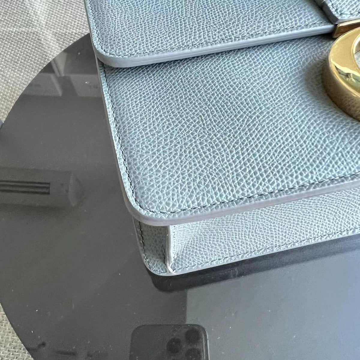 *Like New* Montaigne 30 Grained Calfskin Haze Blue Golden Hardware