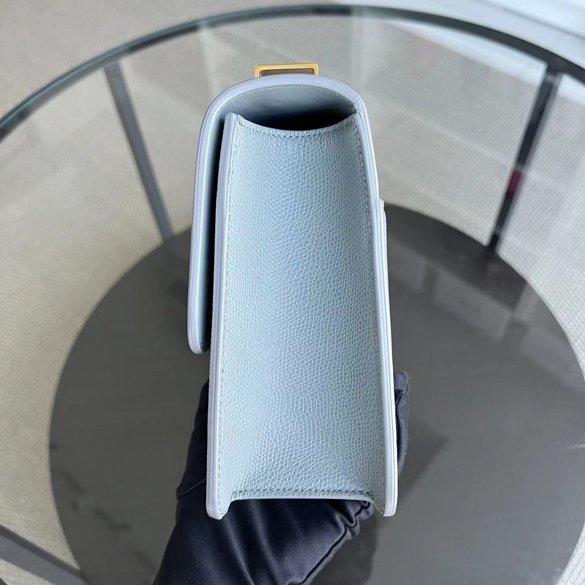 *Like New* Montaigne 30 Grained Calfskin Haze Blue Golden Hardware