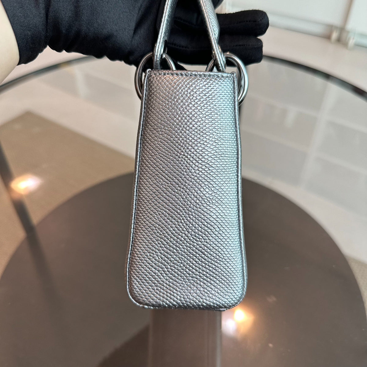 *Like New, Lizard* Lady Mini Lizard Silver Metallic Adjustable Strap SHW