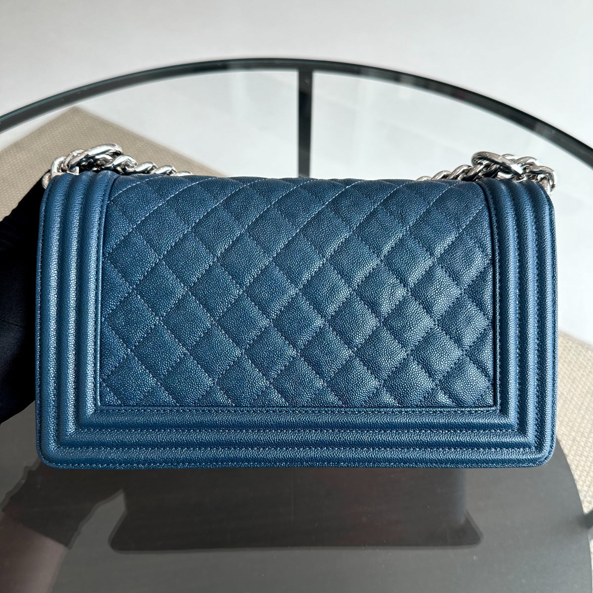 *Like New, Series 28* Caviar Boy Old Medium 25CM Quilted Calfskin Dark Blue No 28
