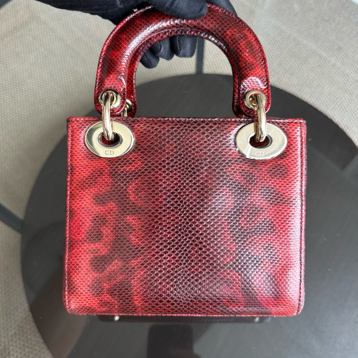 *Lizard, Chain Strap* Lady Mini Exotic Lizard Leather Dark Red GHW
