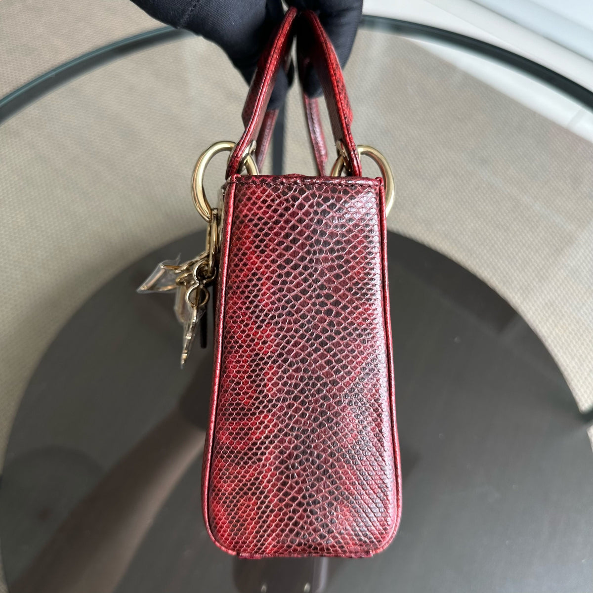 *Lizard, Chain Strap* Lady Mini Exotic Lizard Leather Dark Red GHW