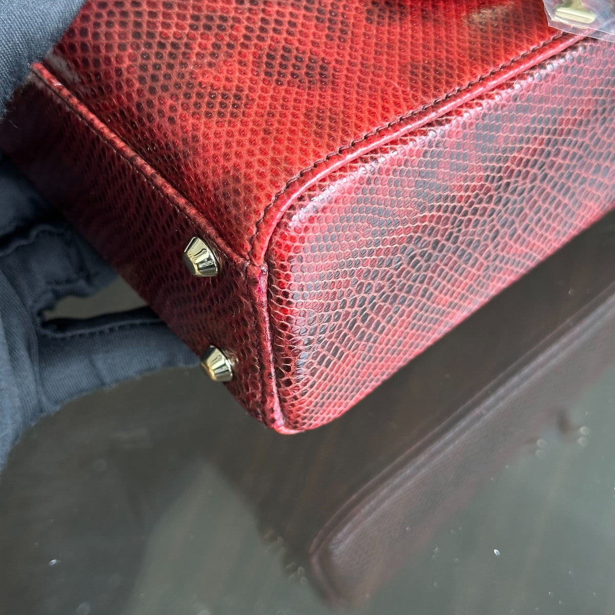 *Lizard, Chain Strap* Lady Mini Exotic Lizard Leather Dark Red GHW