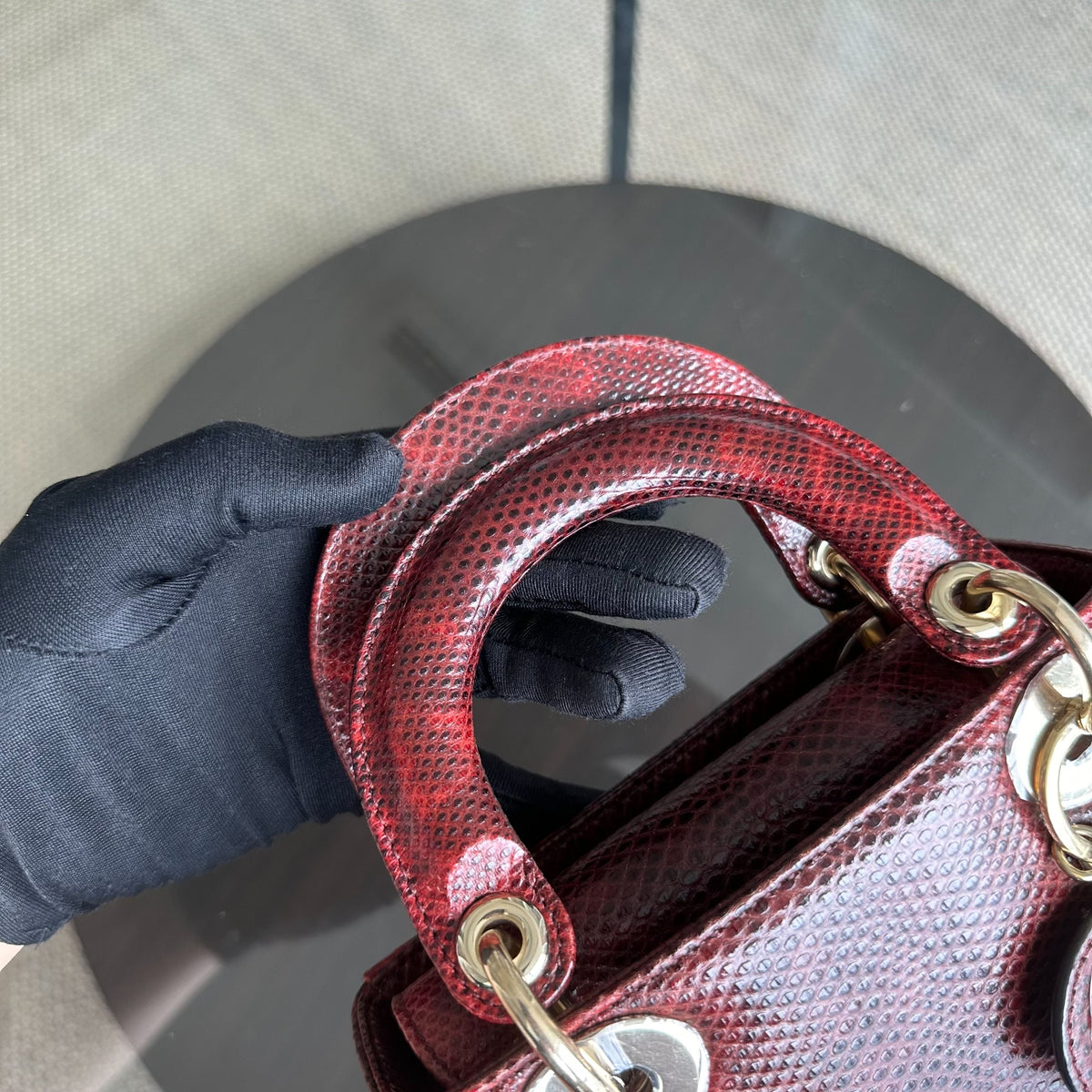*Lizard, Chain Strap* Lady Mini Exotic Lizard Leather Dark Red GHW