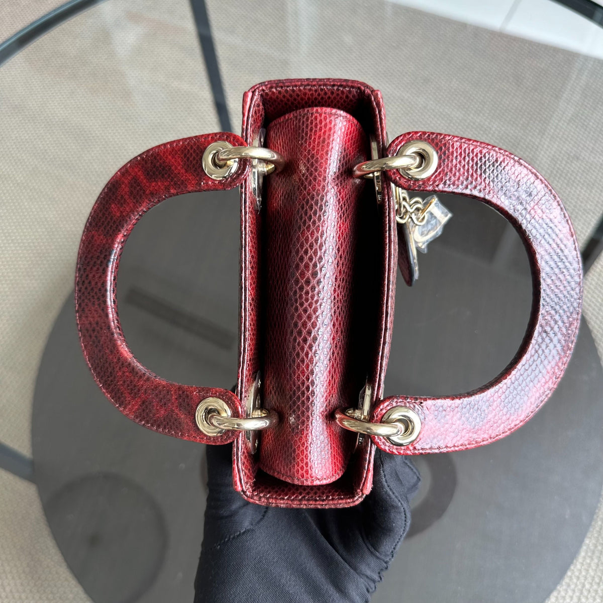 *Lizard, Chain Strap* Lady Mini Exotic Lizard Leather Dark Red GHW