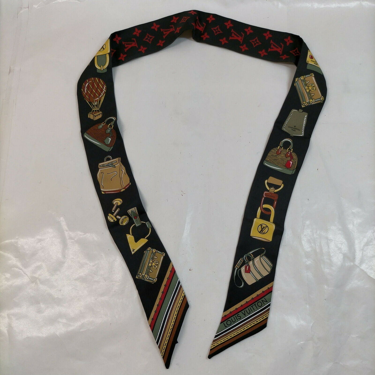Louis Vuitton Scarf Twilly M71526 Black 100% Silk