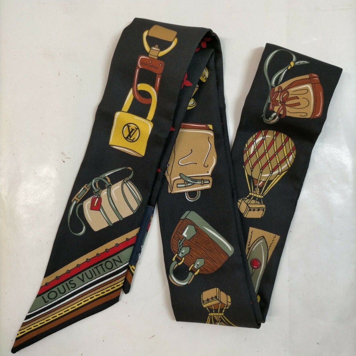 Louis Vuitton Scarf Twilly M71526 Black 100% Silk