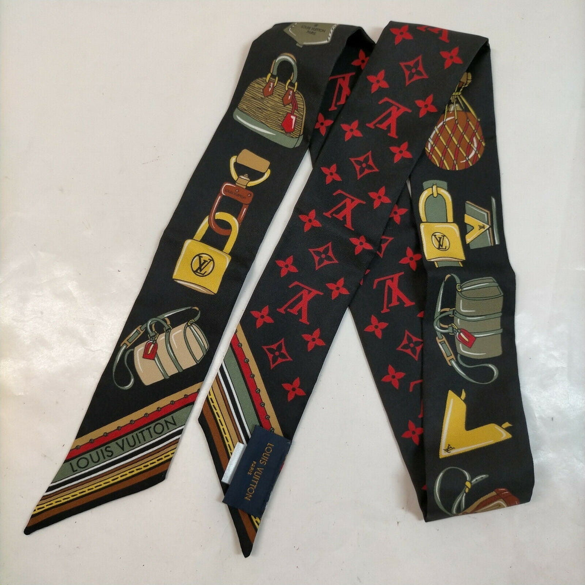 Louis Vuitton Scarf Twilly M71526 Black 100% Silk