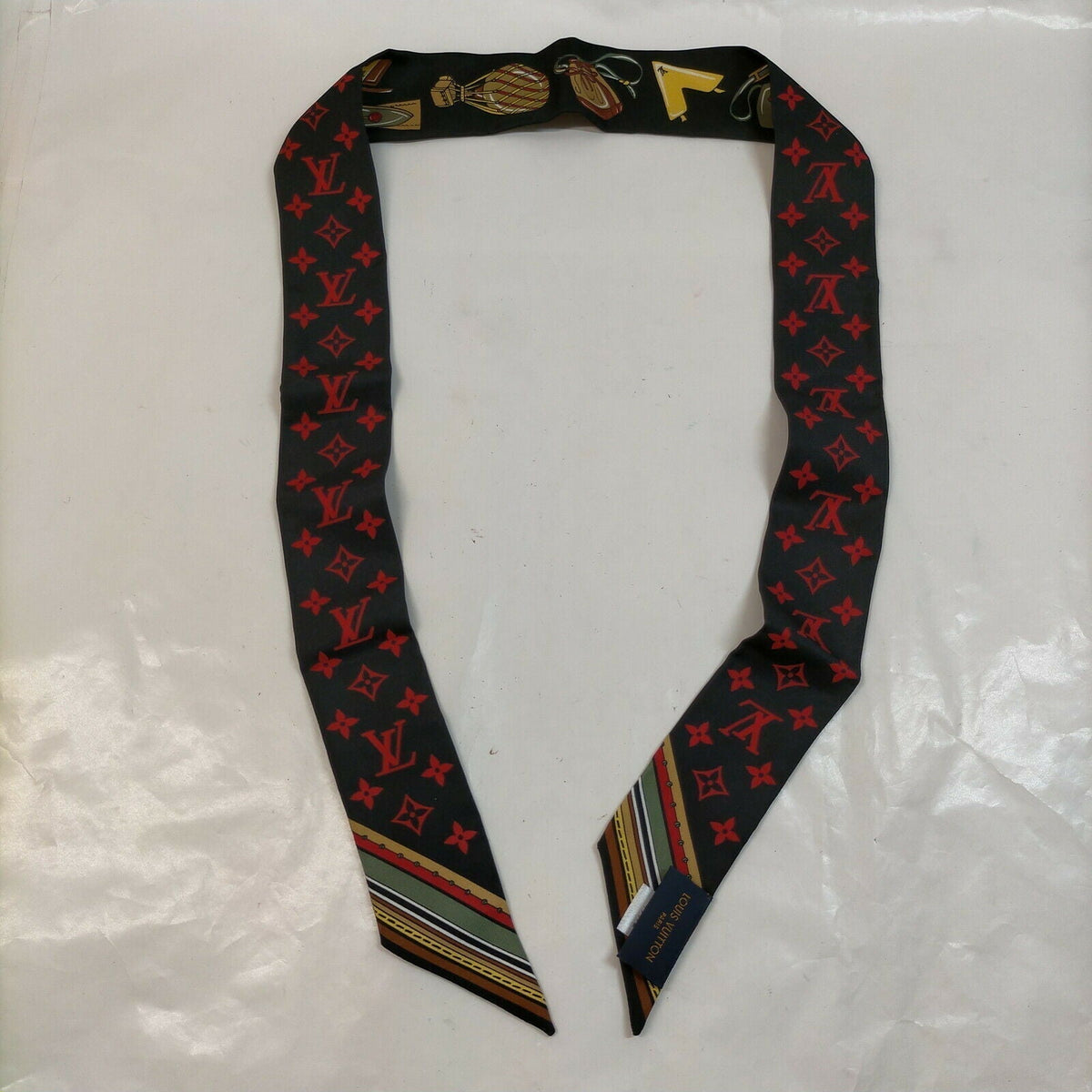 Louis Vuitton Scarf Twilly M71526 Black 100% Silk