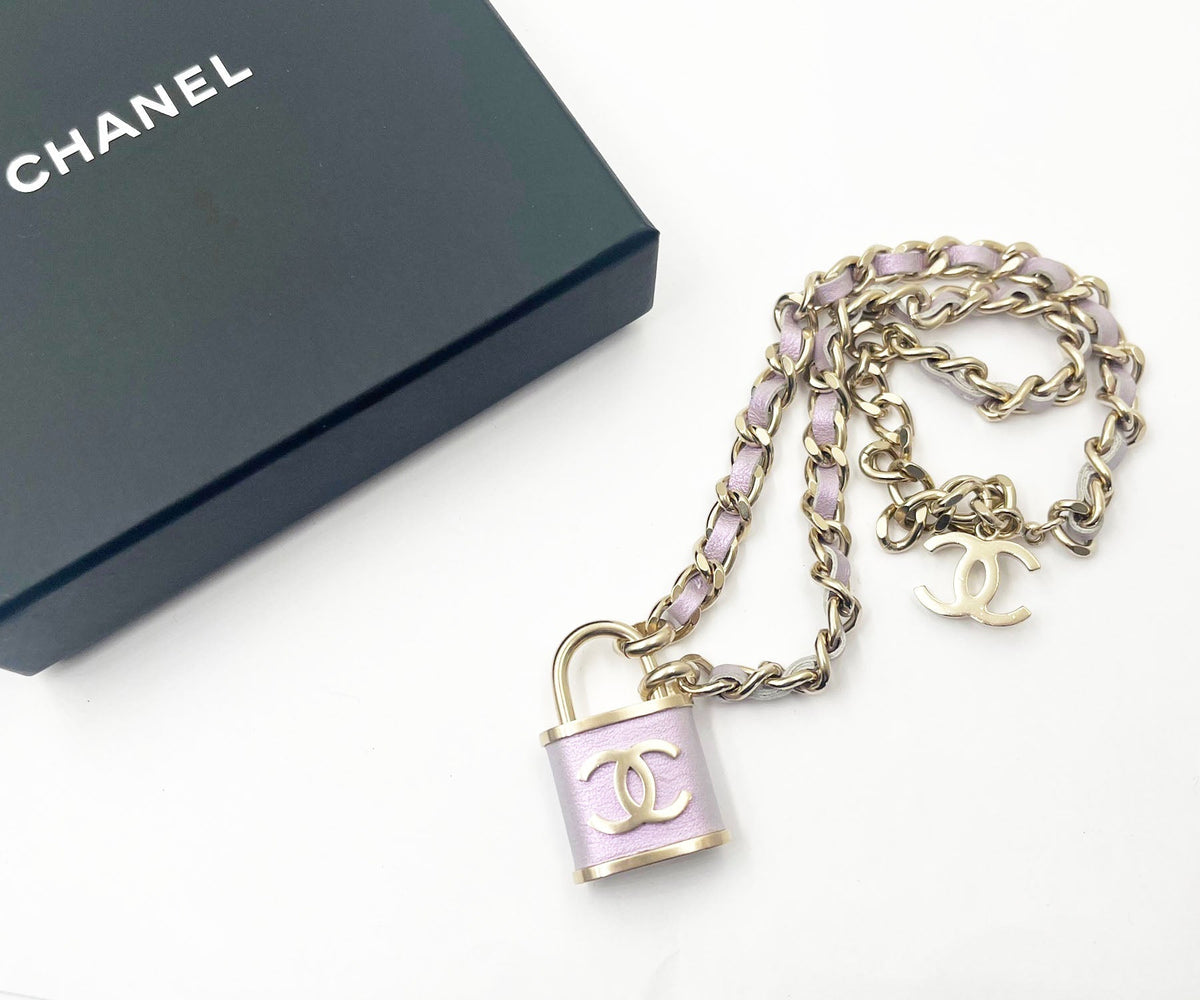 Top Quality Chanel Light Gold CC Lavender Lock Pendant Necklace