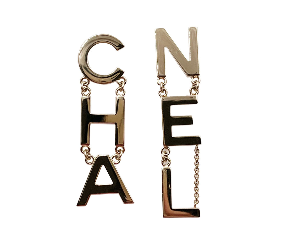 Top Quality Chanel Light Gold Letter Long Piercing Earrings