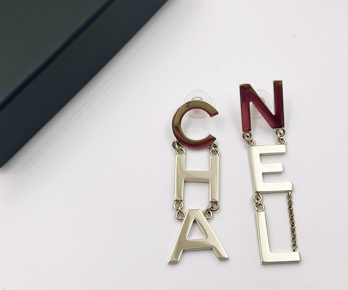 Top Quality Chanel Light Gold Letter Long Piercing Earrings
