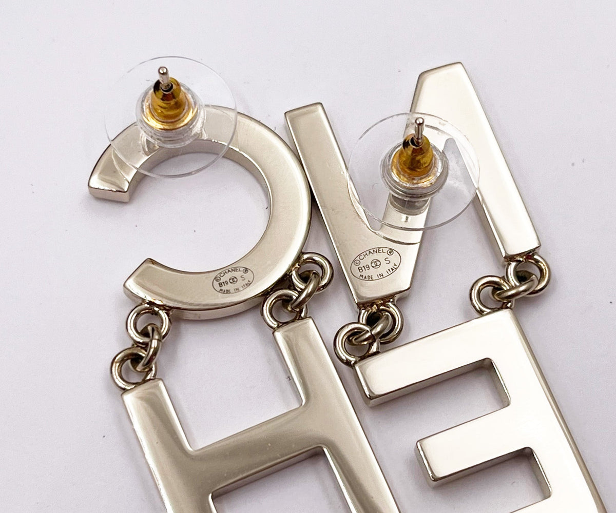 Top Quality Chanel Light Gold Letter Long Piercing Earrings